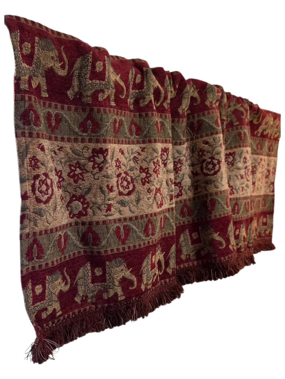 Elegant Elephant & Floral Jacquard Curtain Panel - Burgundy